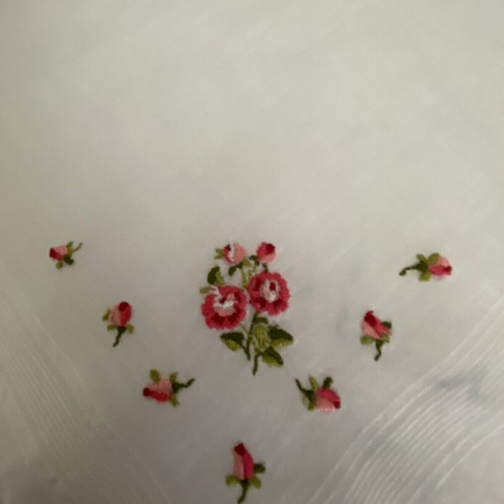 Vintage Mid Century Cotton Embroidered Red Roses Scarf Handkerchief‎ 11" Square - Picture 12 of 16